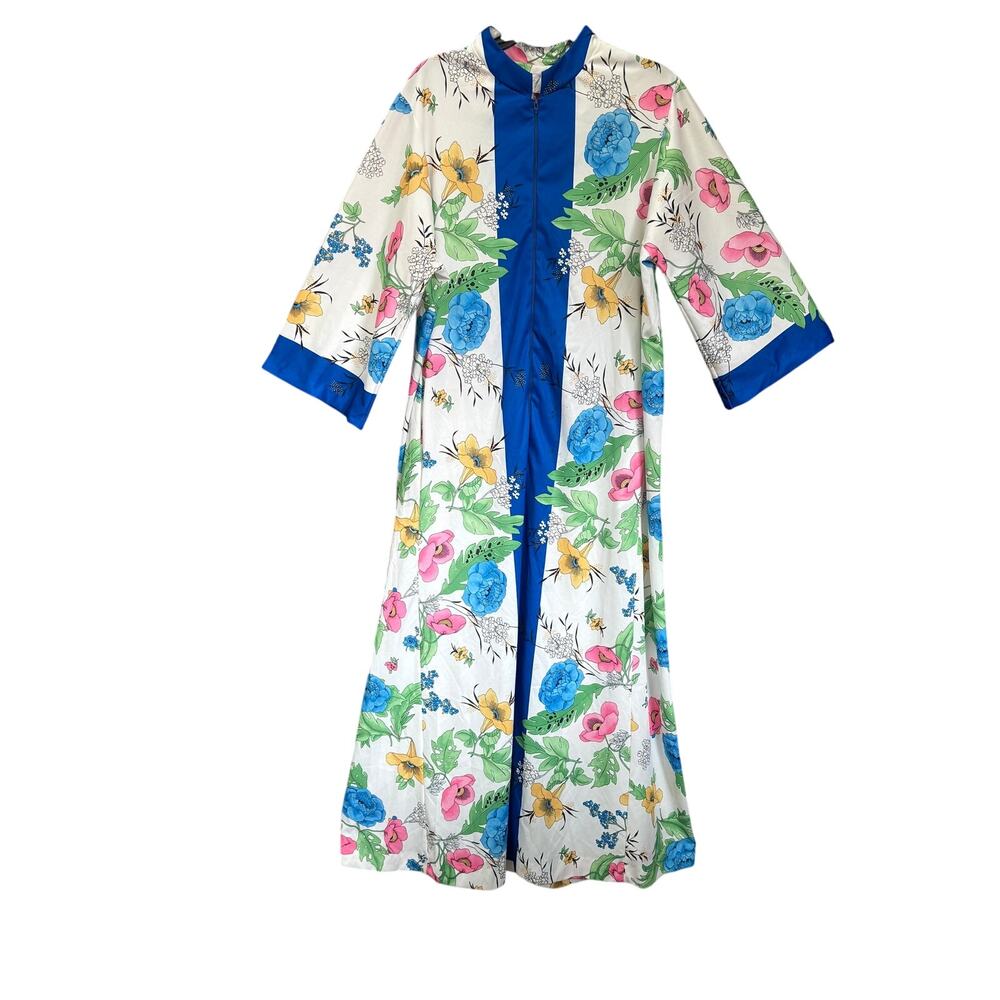 Evelyn Pearson Bright for Lord & Taylor 80s Phycodelic  Floral Long Zipper Robe